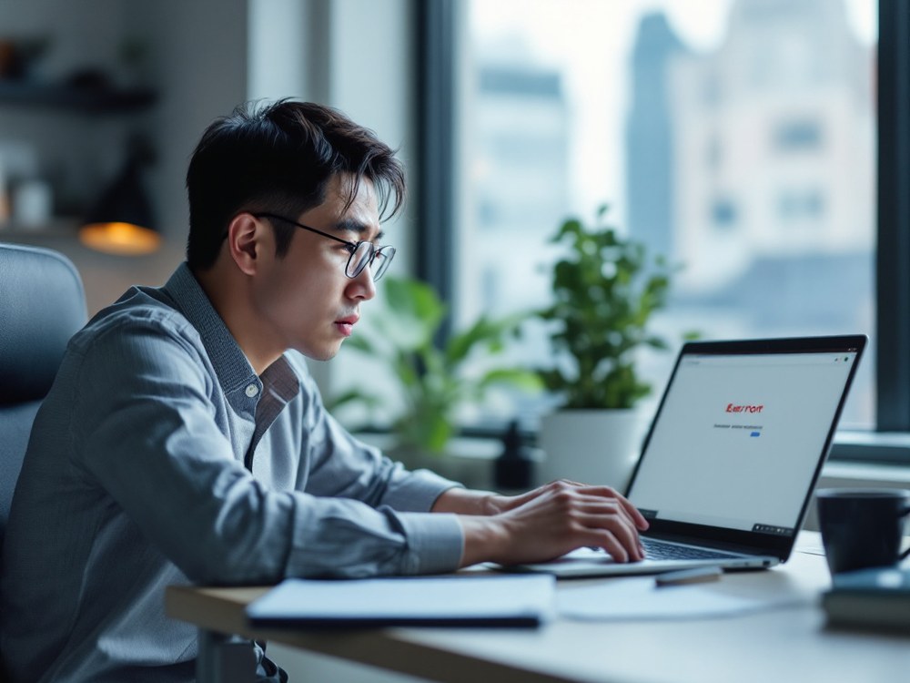 홈페이지 오류 대응 korean business owner laptop error